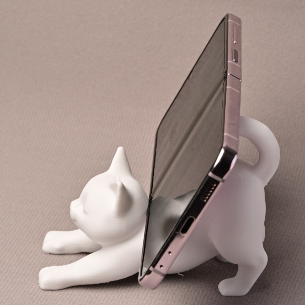 3D Printed White Cat Phone Holder Desk Stand